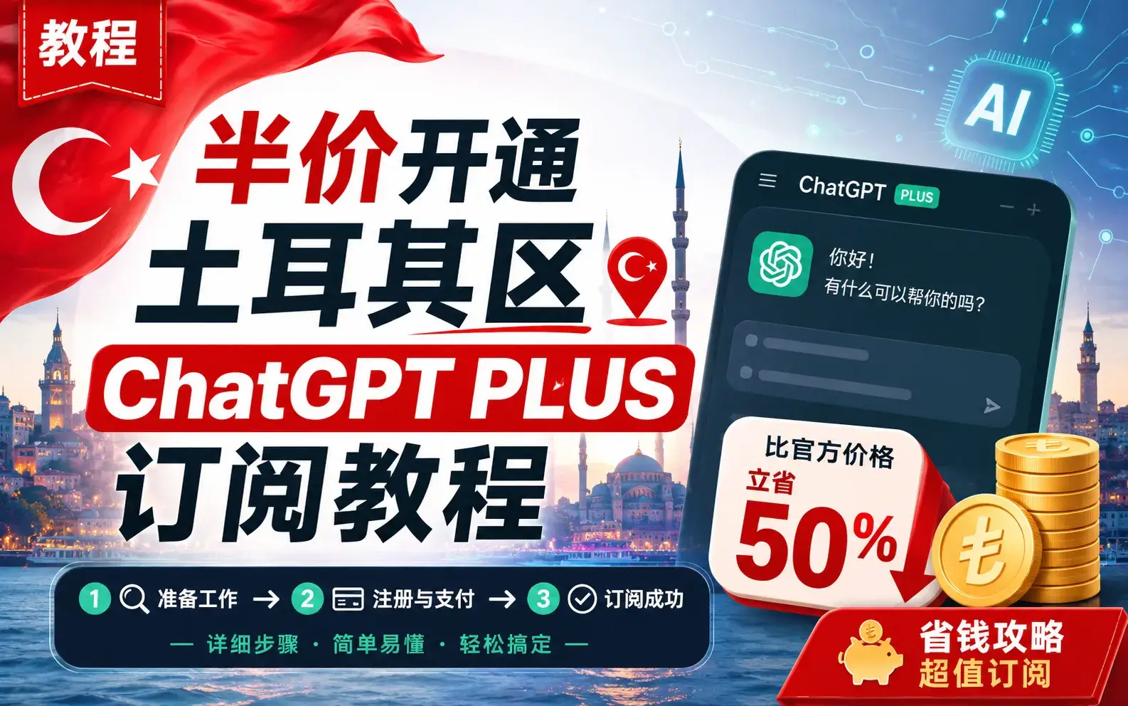 半价开通土耳其区ChatGPT PLUS订阅教程！