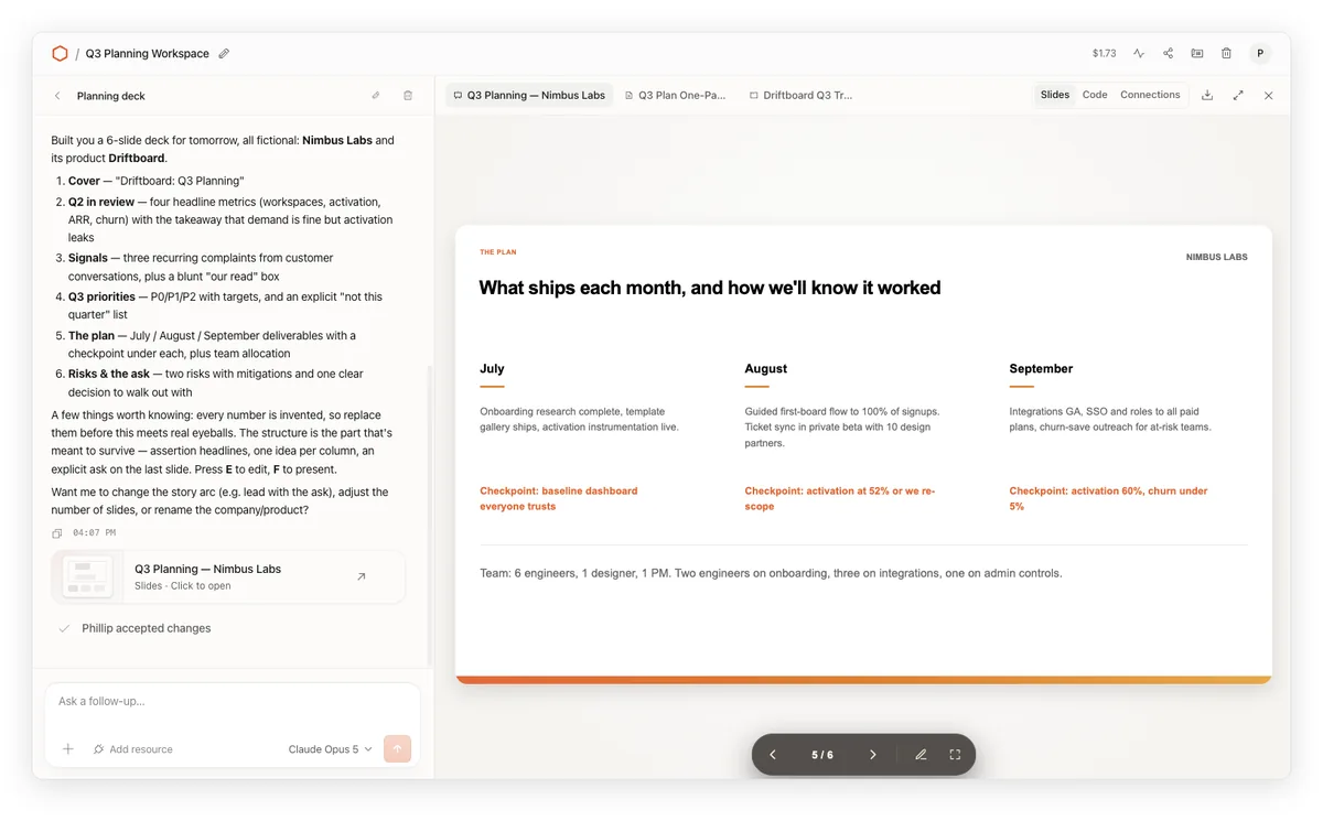 Cloudflare OS生成季度规划幻灯片的工作区界面
